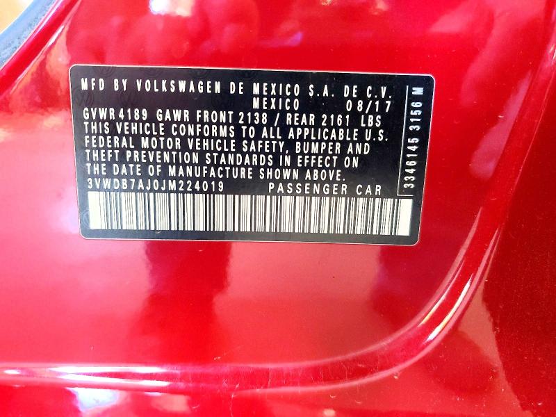 68219186 :رقم المزاد ، 3VWDB7AJ0JM224019 vin ، 2018 Volkswagen Jetta مزاد بيع
