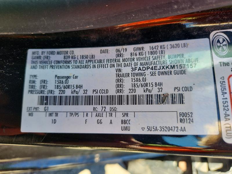 70500246 :رقم المزاد ، 3FADP4EJXKM157157 vin ، 2019 Ford Fiesta مزاد بيع