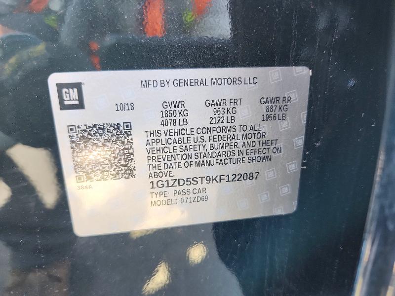 2019 Chevrolet Malibu მანქანა იყიდება აუქციონზე, vin: 1G1ZD5ST9KF122087, აუქციონის ნომერი: 68494746