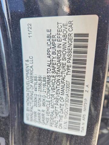 67759636 :رقم المزاد ، 1HGCV1F30NA103007 vin ، 2022 Honda Accord مزاد بيع