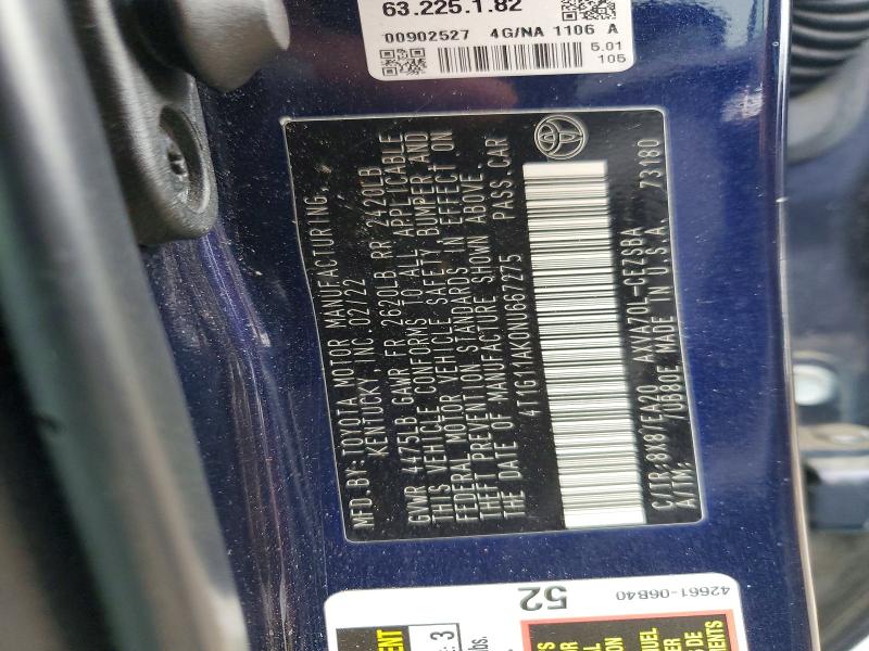 Aukcja sprzedaży 2022 Toyota Camry, vin: 4T1G11AK0NU667275, numer aukcji: 67234616