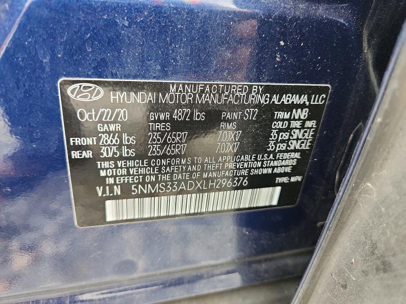 Aukcja sprzedaży 2020 Hyundai Santa Fe, vin: 5NMS33ADXLH296376, numer aukcji: 69896206