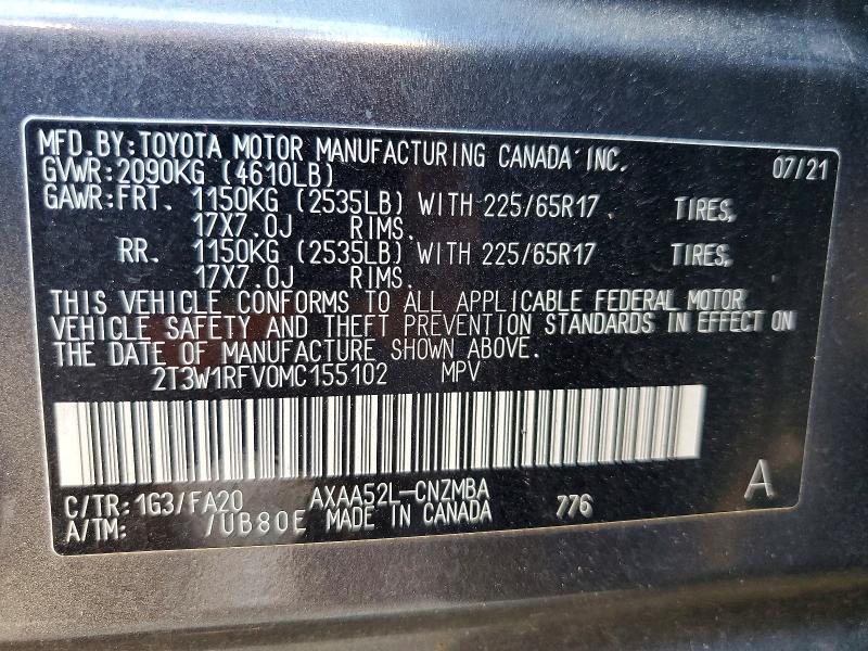 2021 Toyota Rav4 მანქანა იყიდება აუქციონზე, vin: 2T3W1RFV0MC155102, აუქციონის ნომერი: 68376596