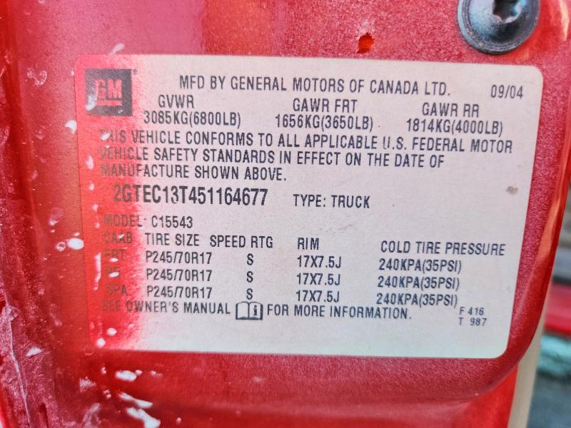 2005 Gmc New Sierra მანქანა იყიდება აუქციონზე, vin: 2GTEC13T451164677, აუქციონის ნომერი: 67351056