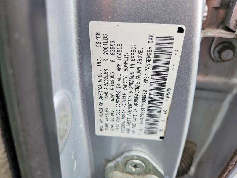 70772516 :رقم المزاد ، 1HGCP26818A098562 vin ، 2008 Honda Accord مزاد بيع