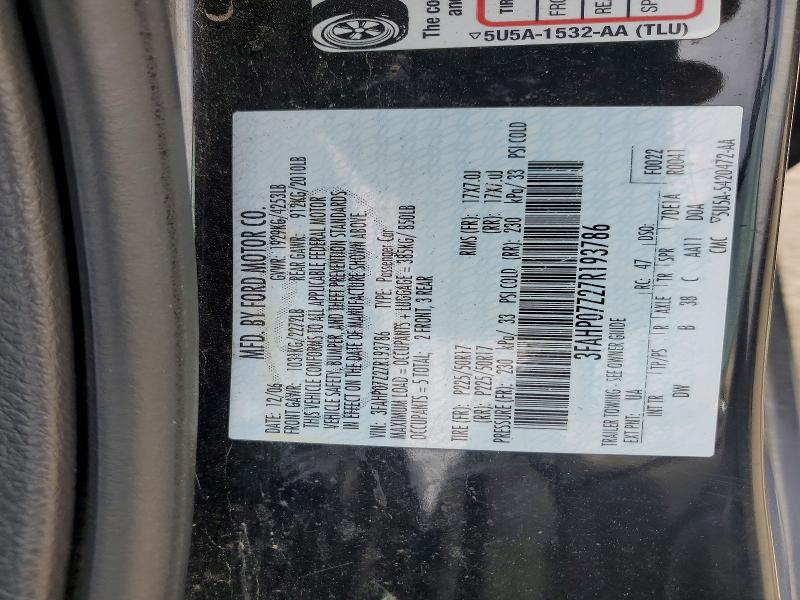 2007 Ford Fusion მანქანა იყიდება აუქციონზე, vin: 3FAHP07Z27R193786, აუქციონის ნომერი: 68380016
