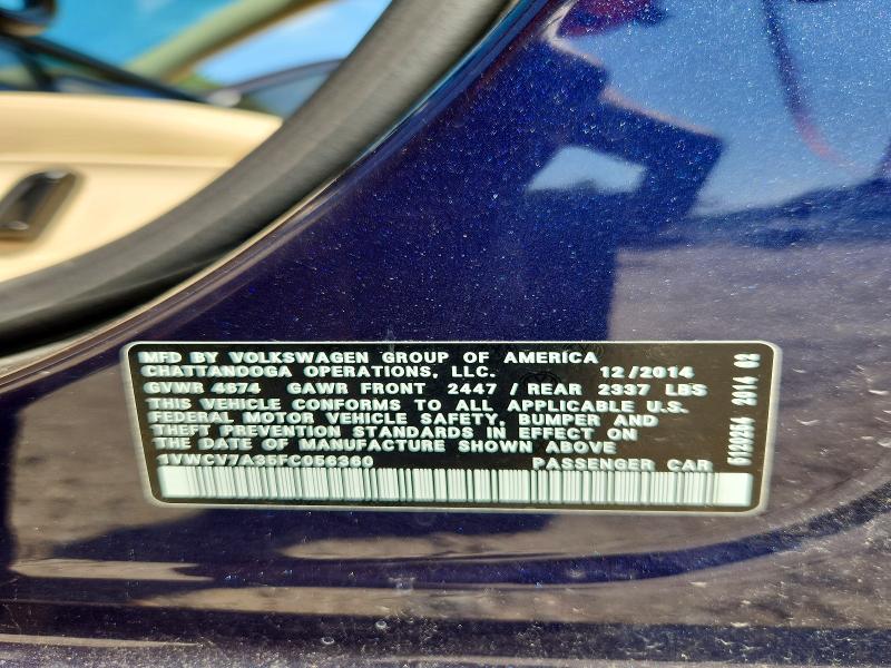 Продажа на аукционе авто 2015 Volkswagen Passat, vin: 1VWCV7A35FC056360, номер лота: 67255516