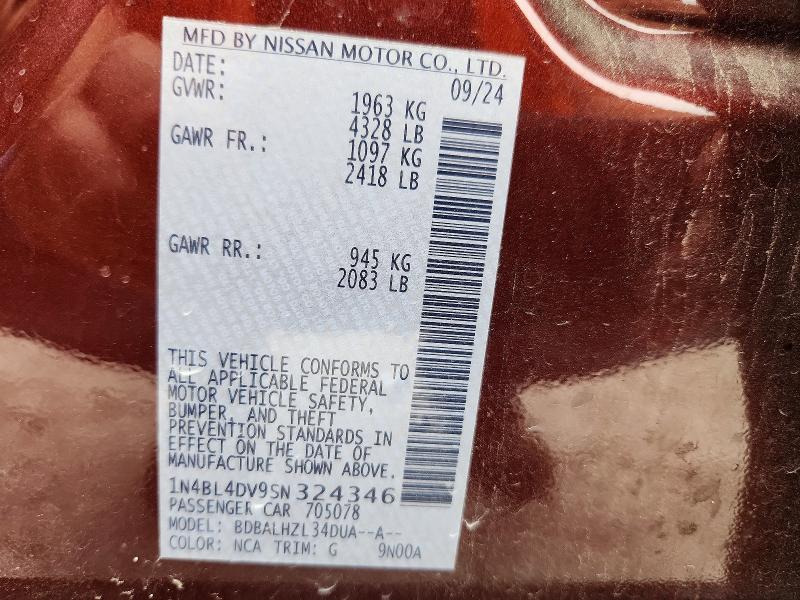 Продаж на аукціоні авто 2025 Nissan Altima, vin: 1N4BL4DV9SN324346, номер лоту: 70915876