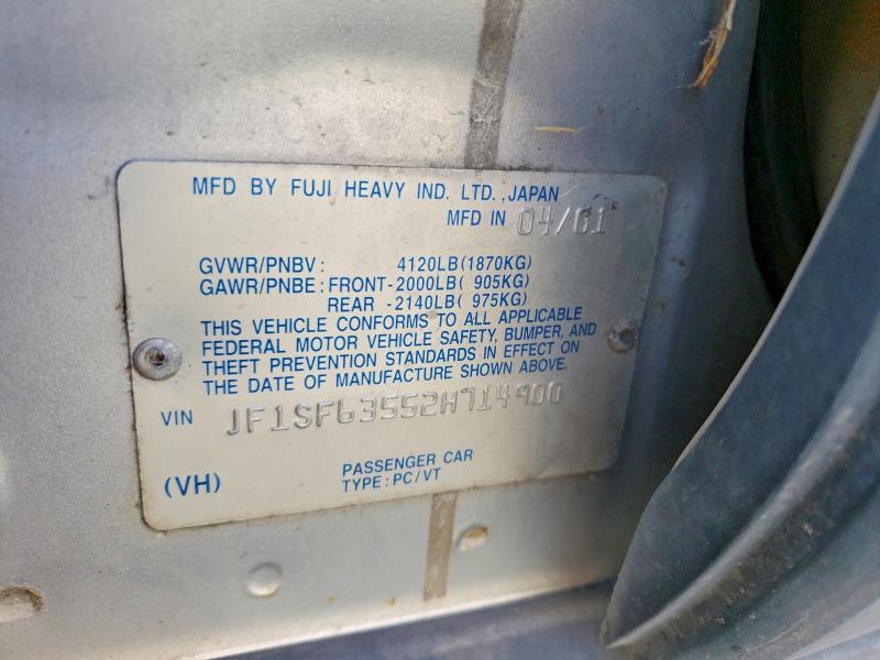 2002 Subaru Forester მანქანა იყიდება აუქციონზე, vin: JF1SF63552H714900, აუქციონის ნომერი: 70559736