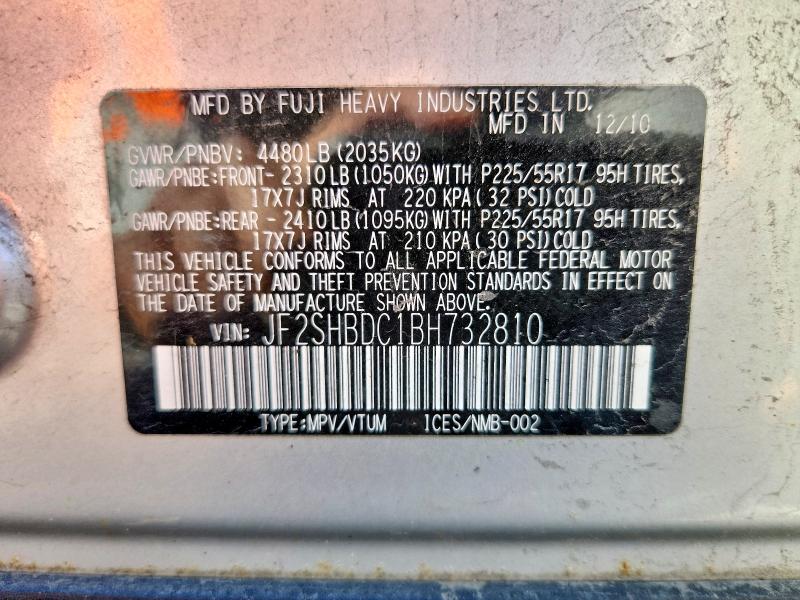 70656976 :رقم المزاد ، JF2SHBDC1BH732810 vin ، 2011 Subaru Forester مزاد بيع