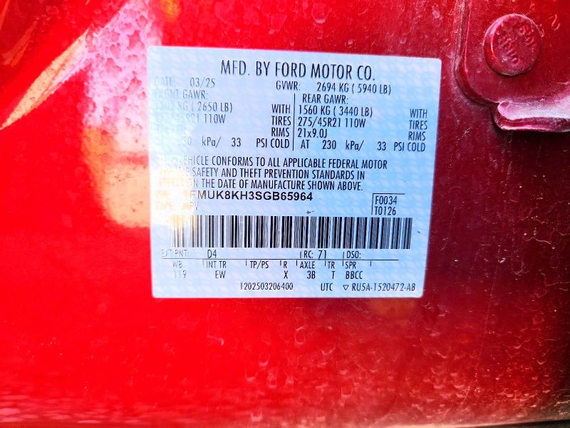 69580686 :رقم المزاد ، 1FMUK8KH3SGB65964 vin ، 2025 Ford Explorer مزاد بيع