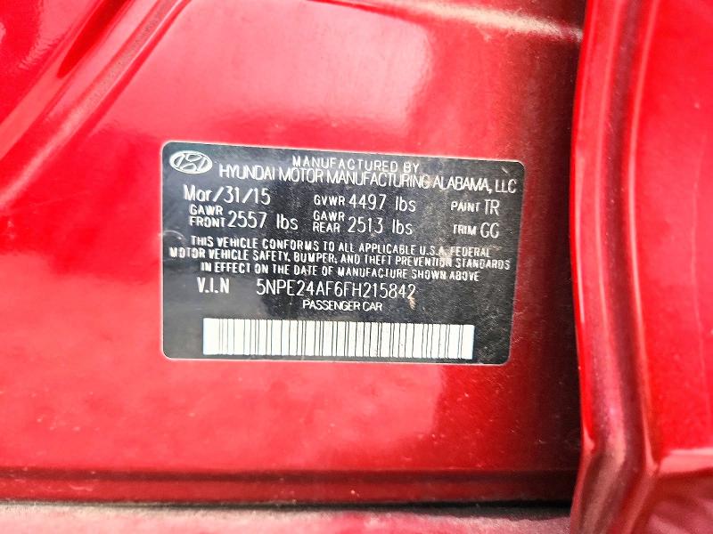 69908936 :رقم المزاد ، 5NPE24AF6FH215842 vin ، 2015 Hyundai Sonata مزاد بيع