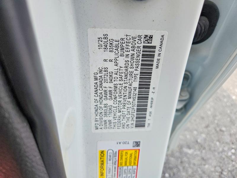 68756016 :رقم المزاد ، 2HGFE2F50TH532148 vin ، 2026 Honda Civic مزاد بيع