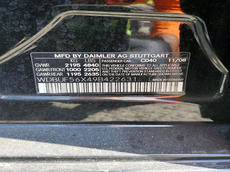 69600046 :رقم المزاد ، WDBUF56X49B422631 vin ، 2009 Mercedes-benz E مزاد بيع