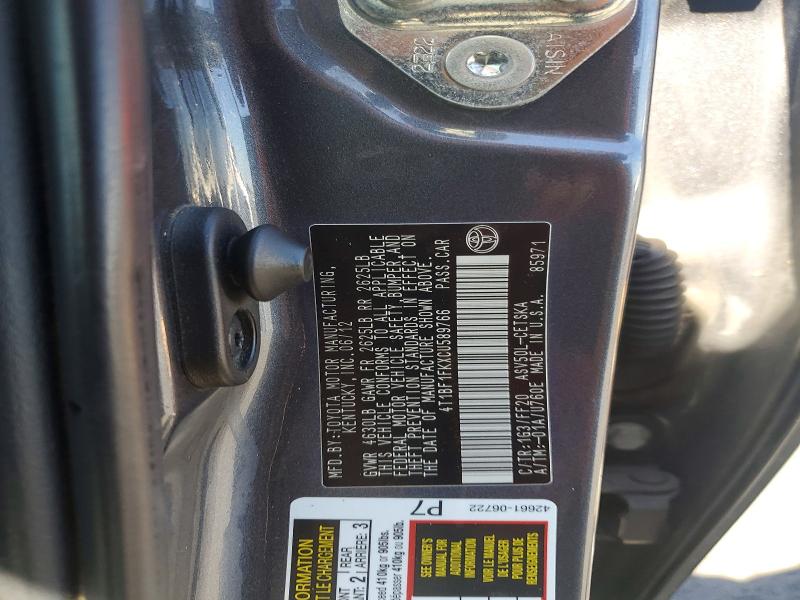 68615726 :رقم المزاد ، 4T1BF1FKXCU589766 vin ، 2012 Toyota Camry مزاد بيع