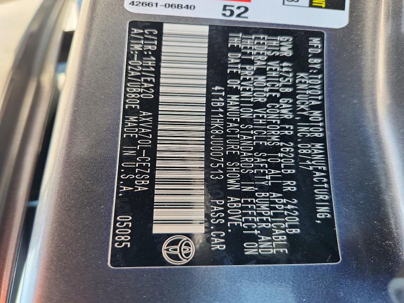 Aukcja sprzedaży 2018 Toyota Camry, vin: 4T1B11HK8JU007513, numer aukcji: 69324866