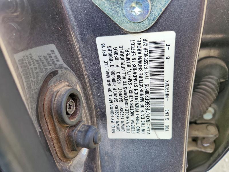 Продаж на аукціоні авто 2016 Honda Civic, vin: 19XFC1F36GE208619, номер лоту: 70249386