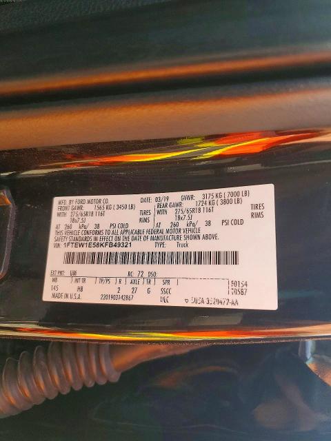 69498496 :رقم المزاد ، 1FTEW1E58KFB49321 vin ، 2019 Ford F150 مزاد بيع