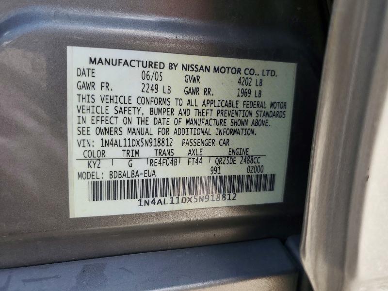 Aukcja sprzedaży 2005 Nissan Altima, vin: 1N4AL11DX5N918812, numer aukcji: 69048856