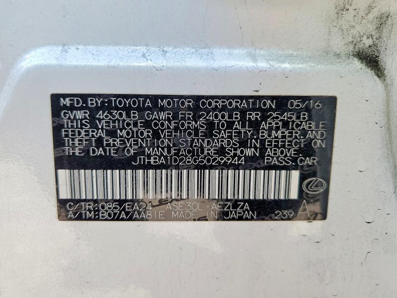 Aukcja sprzedaży 2016 Lexus Is, vin: JTHBA1D28G5029944, numer aukcji: 68100316
