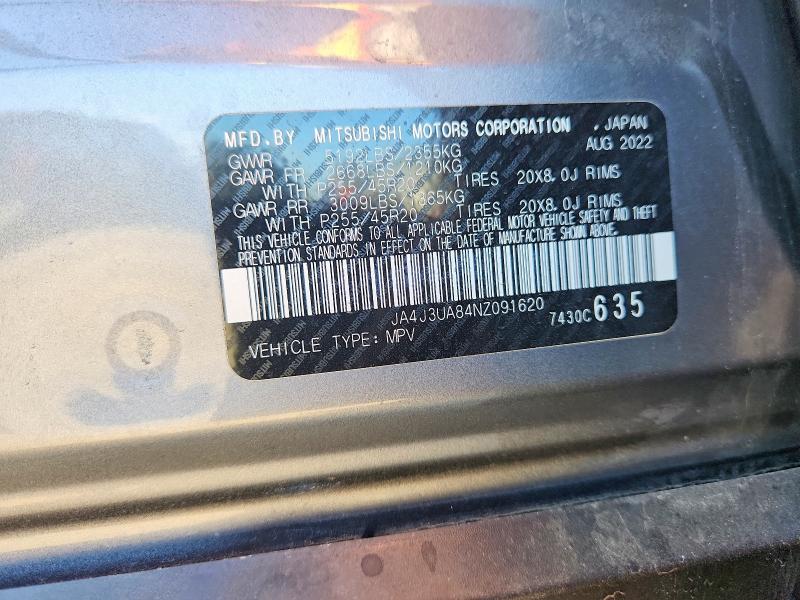 2022 Mitsubishi Outlander მანქანა იყიდება აუქციონზე, vin: JA4J3UA84NZ091620, აუქციონის ნომერი: 70823776