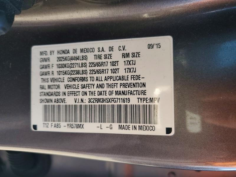 70851006 :رقم المزاد ، 3CZRM3H5XFG711619 vin ، 2015 Honda Cr-v مزاد بيع