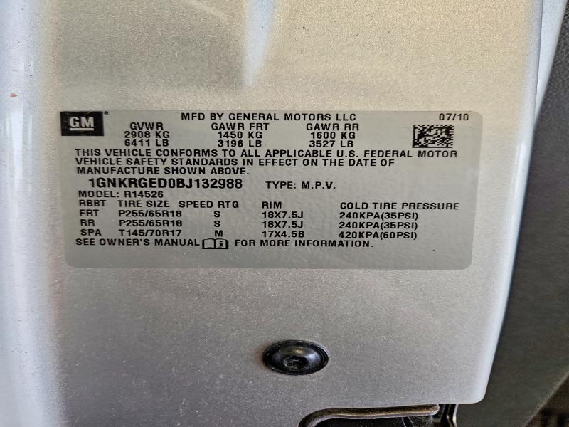 Aukcja sprzedaży 2011 Chevrolet Traverse, vin: 1GNKRGED0BJ132988, numer aukcji: 70489106