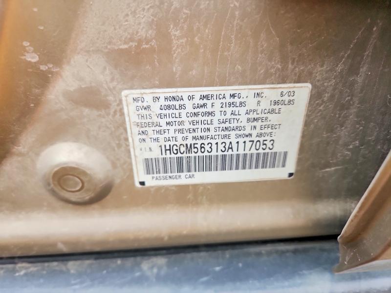 68971496 :رقم المزاد ، 1HGCM56313A117053 vin ، 2003 Honda Accord مزاد بيع