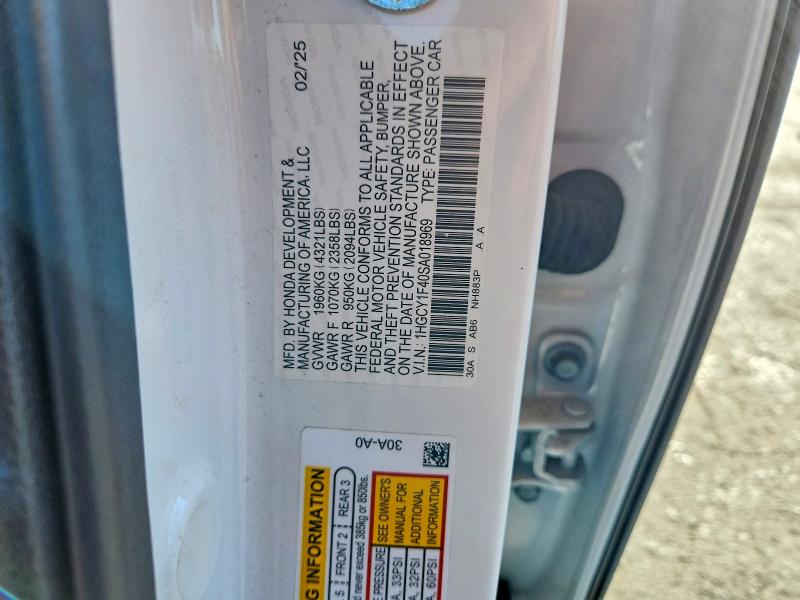 2025 Honda Accord მანქანა იყიდება აუქციონზე, vin: 1HGCY1F40SA018969, აუქციონის ნომერი: 68061446