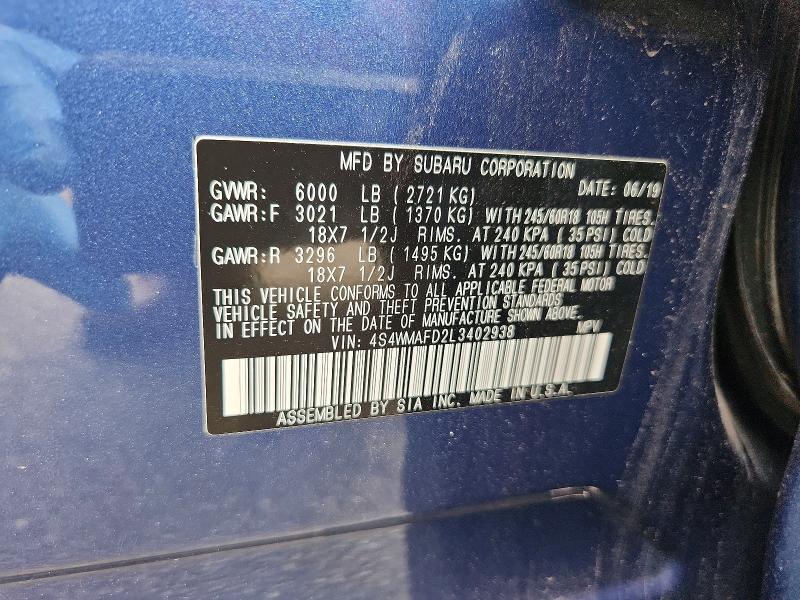 Продажа на аукционе авто 2020 Subaru Ascent, vin: 4S4WMAFD2L3402938, номер лота: 70477136