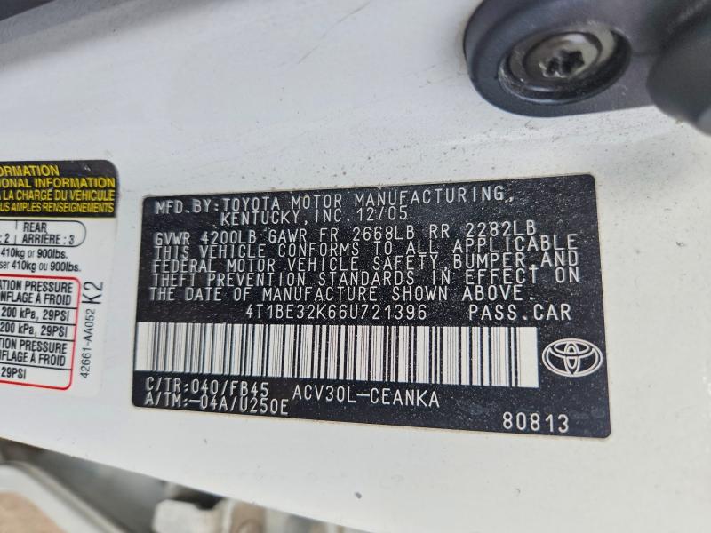 Продаж на аукціоні авто 2006 Toyota Camry, vin: 4T1BE32K66U721396, номер лоту: 66494066