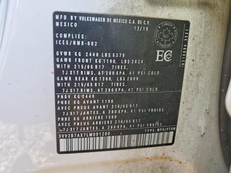 2020 Volkswagen Tiguan მანქანა იყიდება აუქციონზე, vin: 3VV2B7AX7LM091200, აუქციონის ნომერი: 69564886