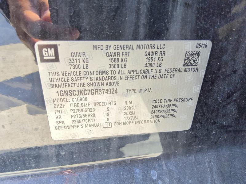 67744346 :رقم المزاد ، 1GNSCJKC7GR374924 vin ، 2016 Chevrolet Suburban مزاد بيع