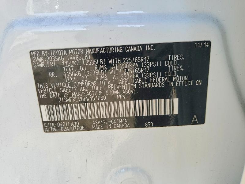Продаж на аукціоні авто 2015 Toyota Rav4, vin: 2T3WFREV8FW151660, номер лоту: 70493696