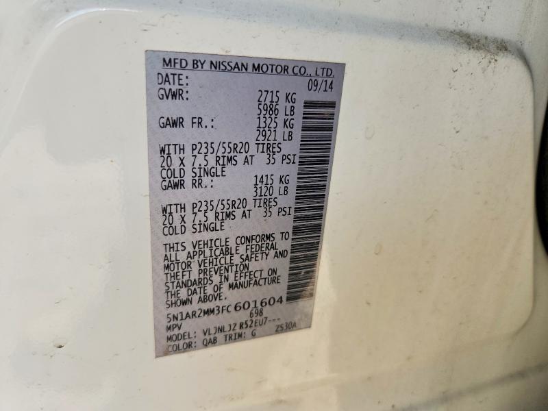 67846906 :رقم المزاد ، 5N1AR2MM3FC601604 vin ، 2015 Nissan Pathfinder مزاد بيع