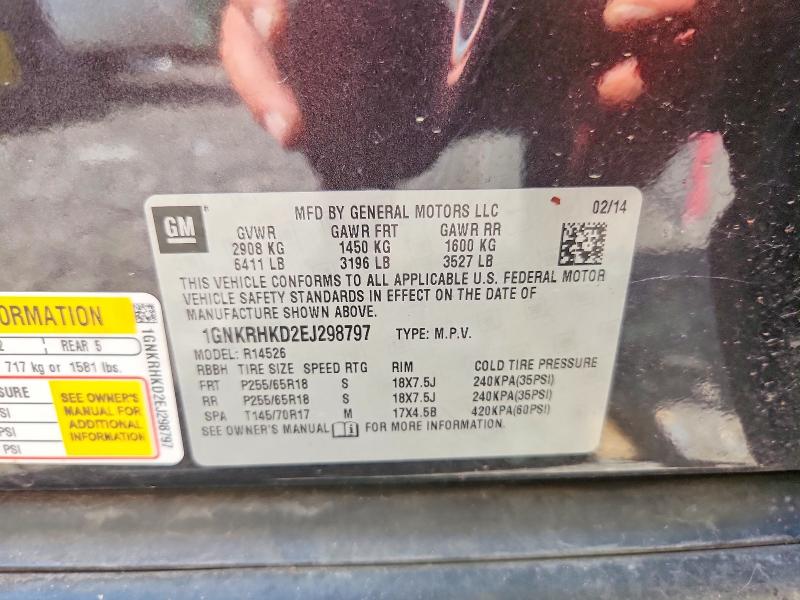 Продаж на аукціоні авто 2014 Chevrolet Traverse, vin: 1GNKRHKD2EJ298797, номер лоту: 66860386