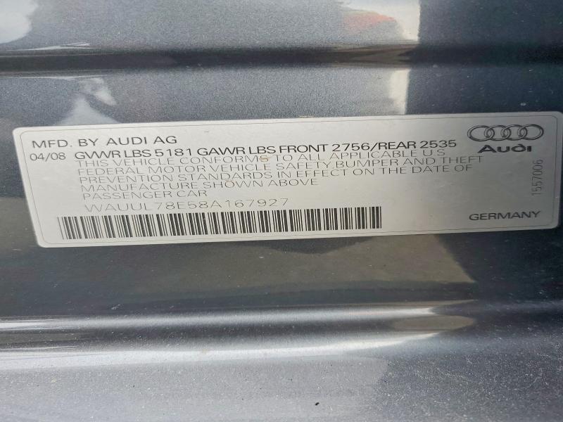 Aukcja sprzedaży 2008 Audi S4, vin: WAUUL78E58A167927, numer aukcji: 67881676
