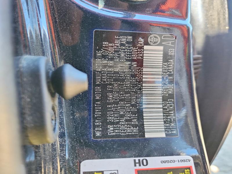 2019 Toyota Corolla მანქანა იყიდება აუქციონზე, vin: 2T1BURHE5KC150552, აუქციონის ნომერი: 70291566