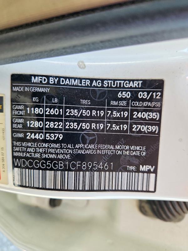 2012 Mercedes-benz Glk მანქანა იყიდება აუქციონზე, vin: WDCGG5GB1CF895461, აუქციონის ნომერი: 69936826