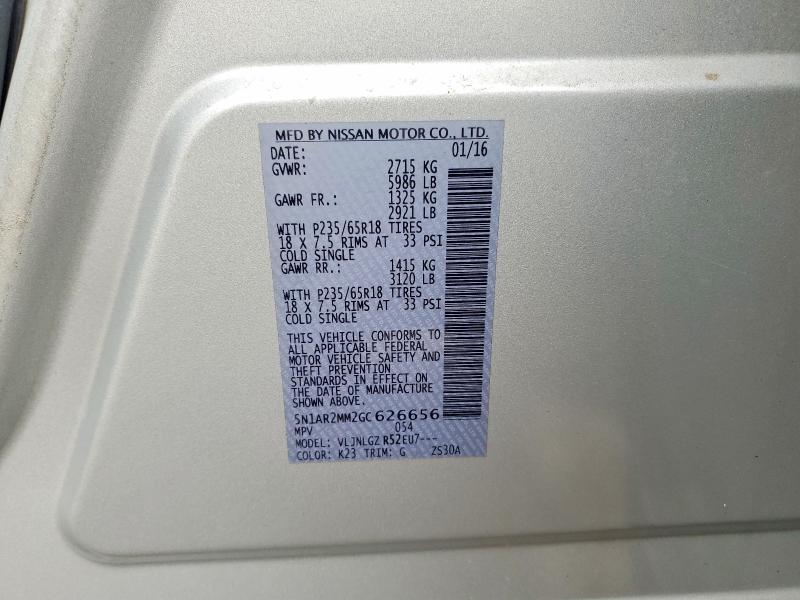Aukcja sprzedaży 2016 Nissan Pathfinder, vin: 5N1AR2MM2GC626656, numer aukcji: 69200426