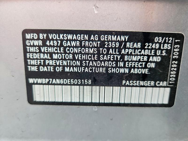 Продажа на аукционе авто 2013 Volkswagen Cc, vin: WVWBP7AN6DE503158, номер лота: 67152416