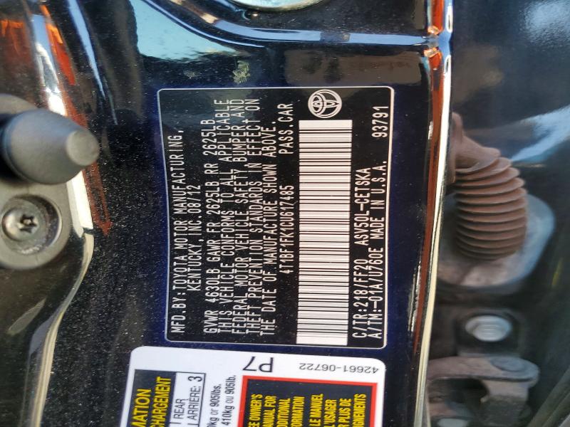 2012 Toyota Camry მანქანა იყიდება აუქციონზე, vin: 4T1BF1FK1CU617485, აუქციონის ნომერი: 68674476