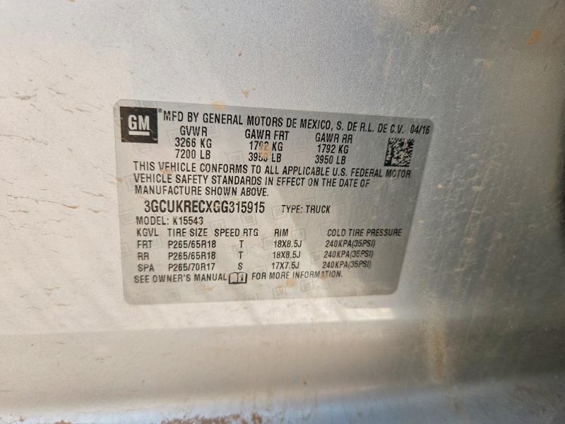 67497666 :رقم المزاد ، 3GCUKRECXGG315915 vin ، 2016 Chevrolet Silverado مزاد بيع