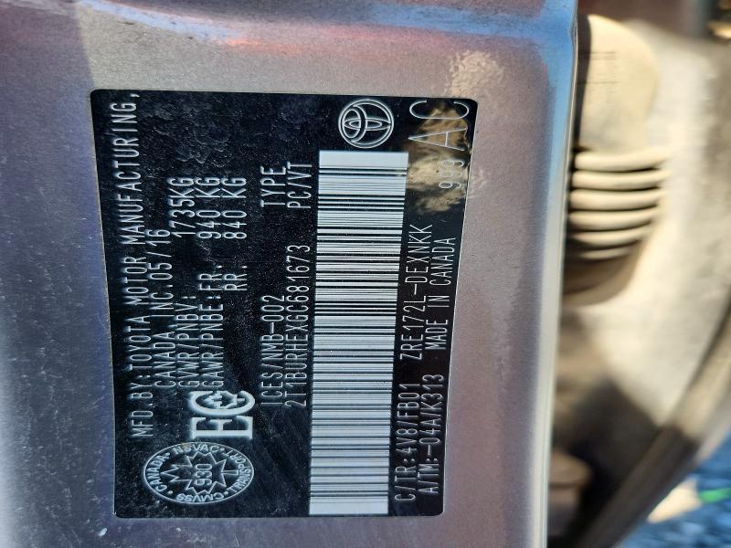 66527386 :رقم المزاد ، 2T1BURHEXGC681673 vin ، 2016 Toyota Corolla مزاد بيع