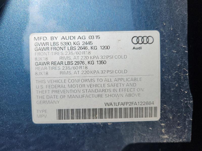 Auction sale of the 2015 Audi Q5, vin: WA1LFAFP2FA122684, lot number: 67717586