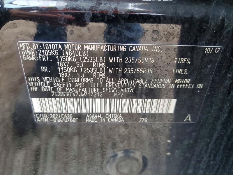 70703296 :رقم المزاد ، 2T3DFREV7JW717212 vin ، 2018 Toyota Rav4 مزاد بيع
