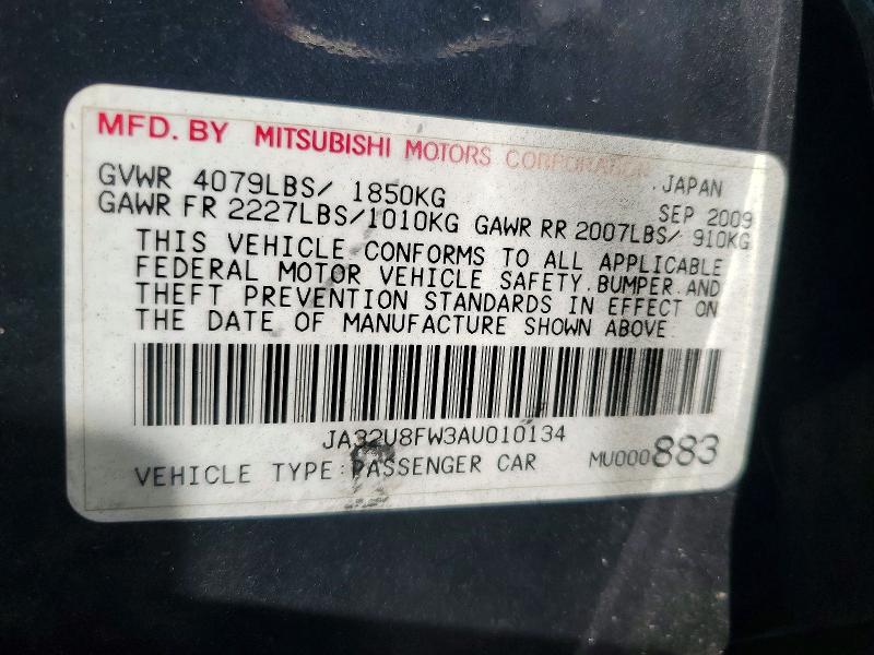 67827766 :رقم المزاد ، JA32U8FW3AU010134 vin ، 2010 Mitsubishi Lancer مزاد بيع
