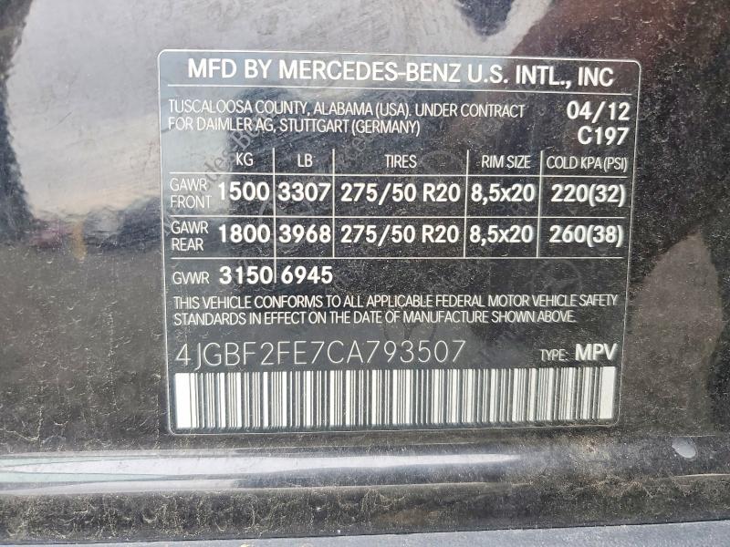 Aukcja sprzedaży 2012 Mercedes-benz Gl, vin: 4JGBF2FE7CA793507, numer aukcji: 68653356