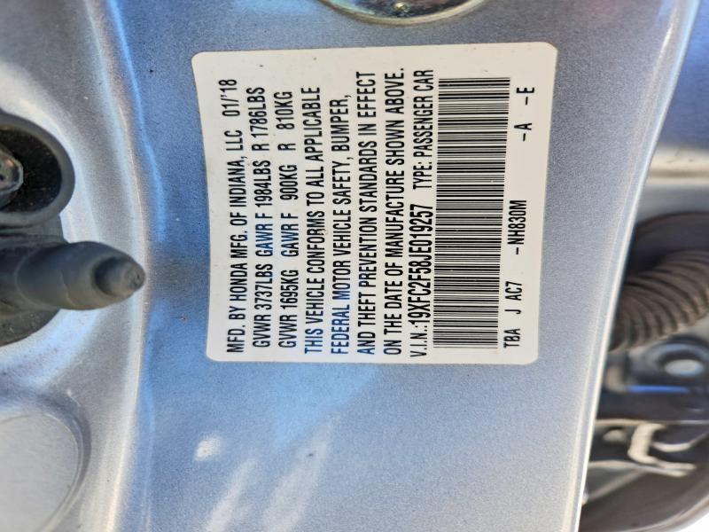 Aukcja sprzedaży 2018 Honda Civic, vin: 19XFC2F58JE019257, numer aukcji: 70881236