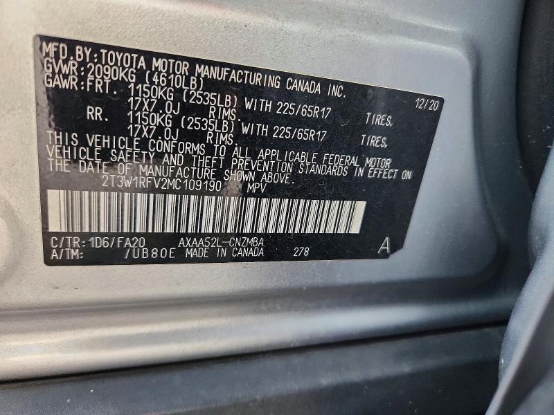 2021 Toyota Rav4 მანქანა იყიდება აუქციონზე, vin: 2T3W1RFV2MC109190, აუქციონის ნომერი: 67737296